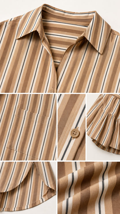 Close-up details of collar, pocket, buttons, and fabric texture